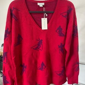 Sundance Red V-Neck Sweater with Playful Design
